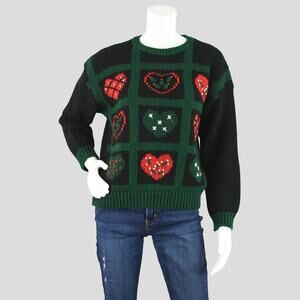 Vintage 80s Karen Scott Chunky Knit Hearts Sweater Women's Petite Small